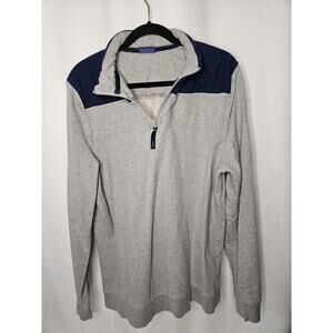 Vintage Le Tigre Sweater Mens Large Gray Navy Quarter Zip Mock Neck Pullover 90s